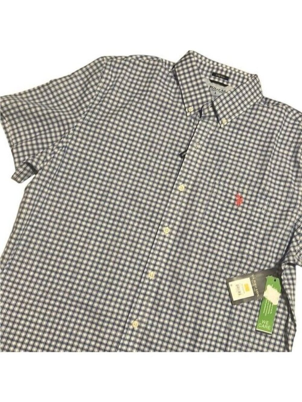 U.S. Polo Assn. White Raft Blue Checkered Short Sleeves Men's Shirt Size L NWT